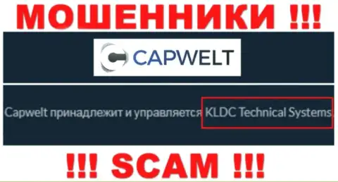 Юр. лицо компании CapWelt Com - это KLDC Technical Systems, информация позаимствована с официального информационного ресурса