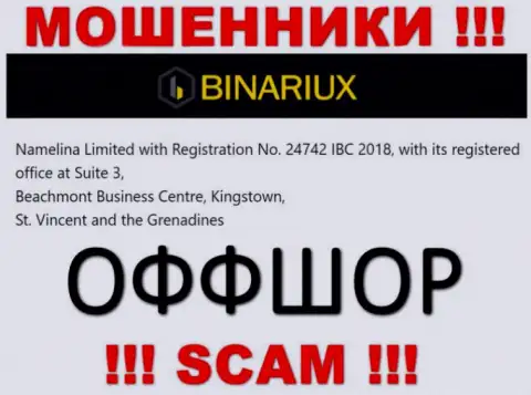 Мошенники Binariux Net сидят в офшорной зоне: Сьют 3, Бичмонт Бизнес Центр, Кингстаун, Сент-Винсент и Гренадины, поэтому они безнаказанно могут грабить