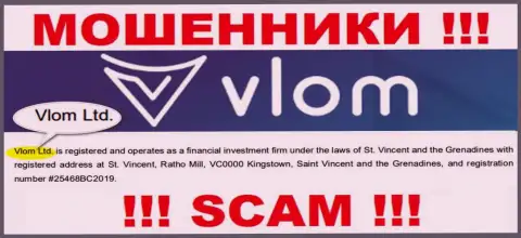 Юридическое лицо, которое управляет мошенниками Vlom Ltd это Влом Лтд