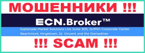 Незаконно действующая контора ECN Broker зарегистрирована в офшорной зоне по адресу: Suite 305, Griffith Corporate Center, Beachmont, Kingstown, St. Vincent and the Grenadine, будьте крайне бдительны
