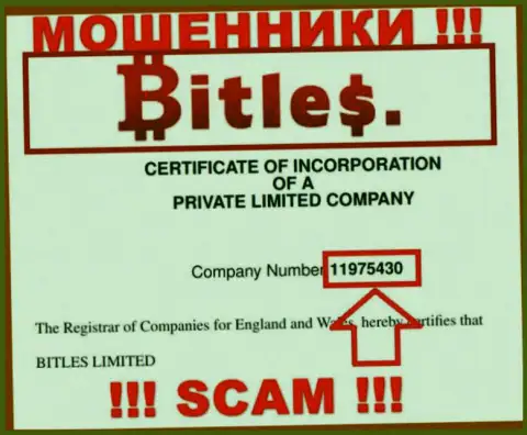 Регистрационный номер интернет мошенников Битлес Еу, с которыми не стоит совместно работать - 11975430