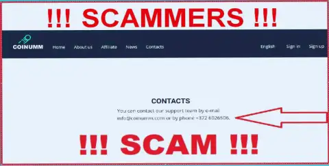 Coinumm Com phone number listed on the thieves web-site