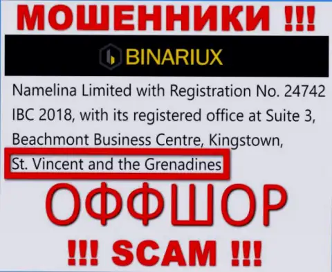 Binariux - это МОШЕННИКИ, которые юридически зарегистрированы на территории - Saint Vincent and the Grenadines