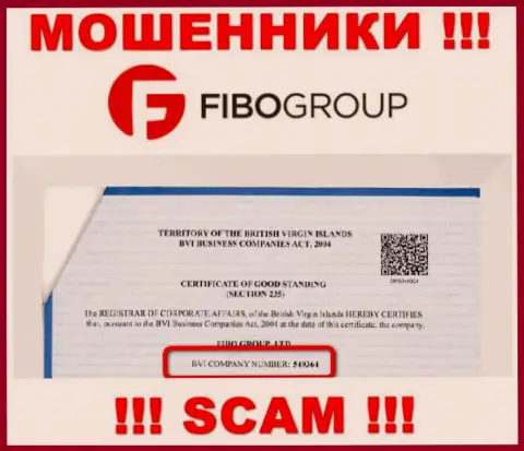 Регистрационный номер преступно действующей конторы Fibo-Forex Ru - 549364
