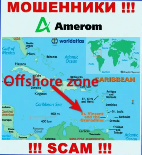 Контора Amerom имеет регистрацию очень далеко от своих клиентов на территории Saint Vincent and the Grenadines