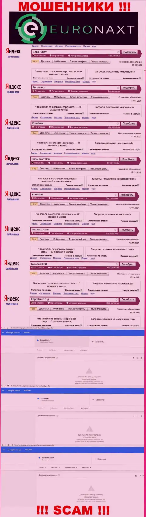 Онлайн-запросы по интернет разводилам EuroNaxt Com