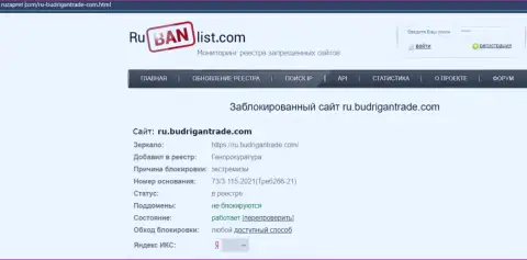 Сайт Будриган Трейд на территории Российской Федерации был заблокирован Генеральной прокуратурой