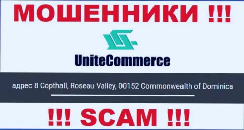 8 Copthall, Roseau Valley, 00152 Commonwealth of Dominica - это офшорный официальный адрес Unite Commerce, размещенный на сайте указанных мошенников
