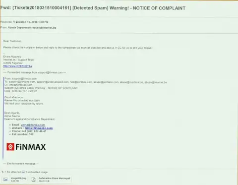 Похожая жалоба на официальный веб-портал Fin Max поступила и регистратору доменного имени