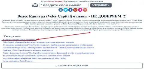 Veles International Ltd видно в зеркальном отражении veles-kapital.com (официальный портал)
