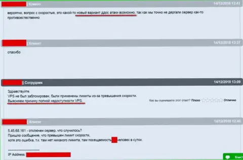 Диалог с техподдержкой хостинговой компании, где размещался web-сайт ffin.xyz что касается ситуации с блокированием web-сервера