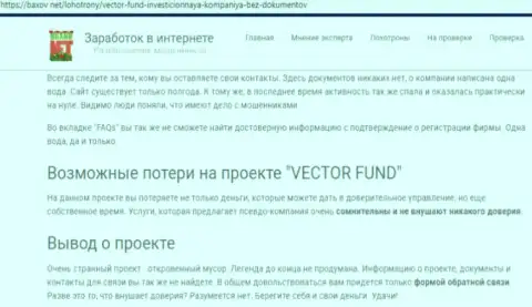 Вектор Фонд - это хайп-компания, сотрудничая с которой Вы останетесь без депозитов (неодобрительный комментарий)